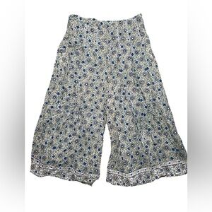Anokhi Floral Print Wide Leg Culotte Pants Blue Green Size M